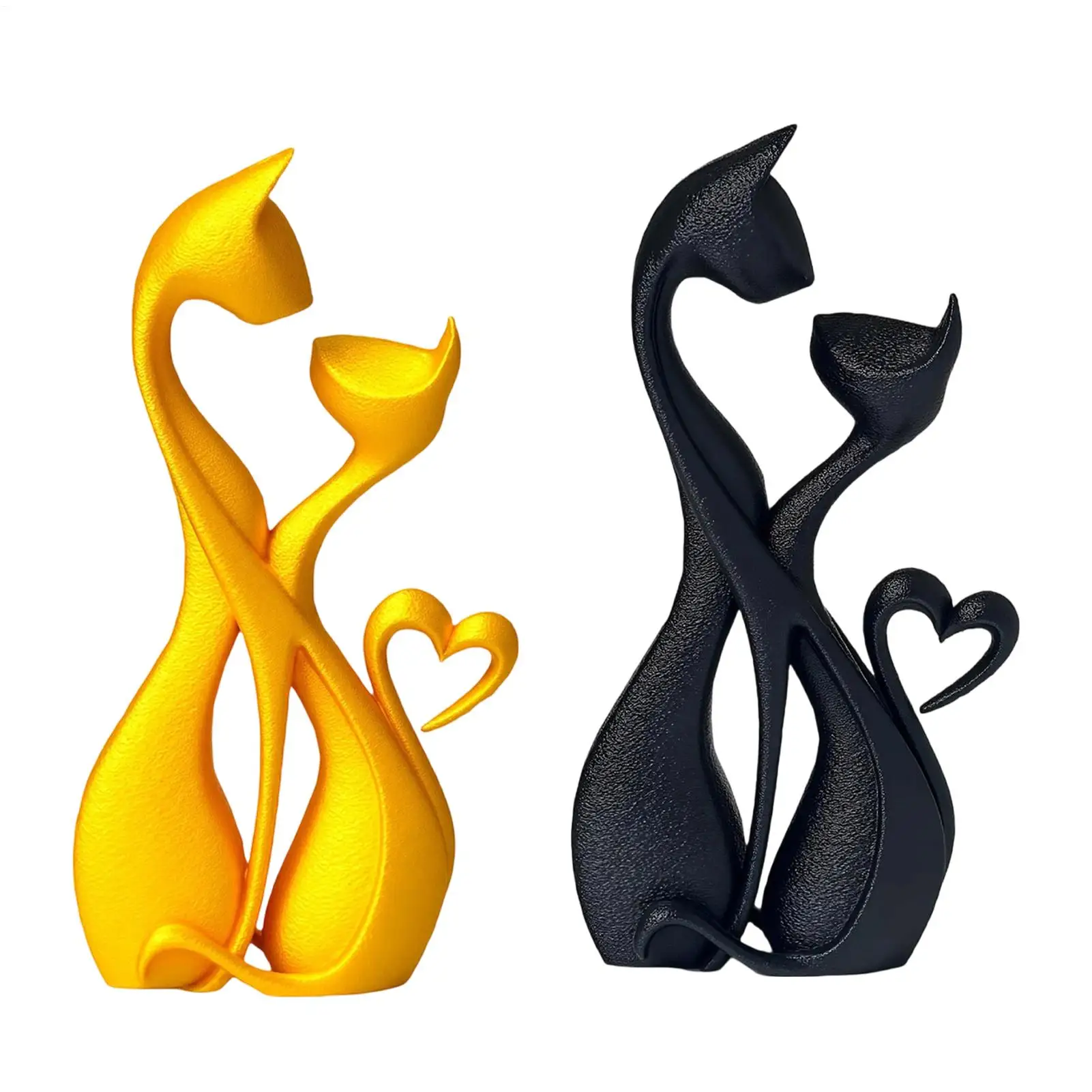 Gold-Schwarze Liebende Katzen-Paar-Statue mit Kuss-Motiv, Retro-Herz-Elementen, Tier-Raumdekoration, Katzen-Skulptur