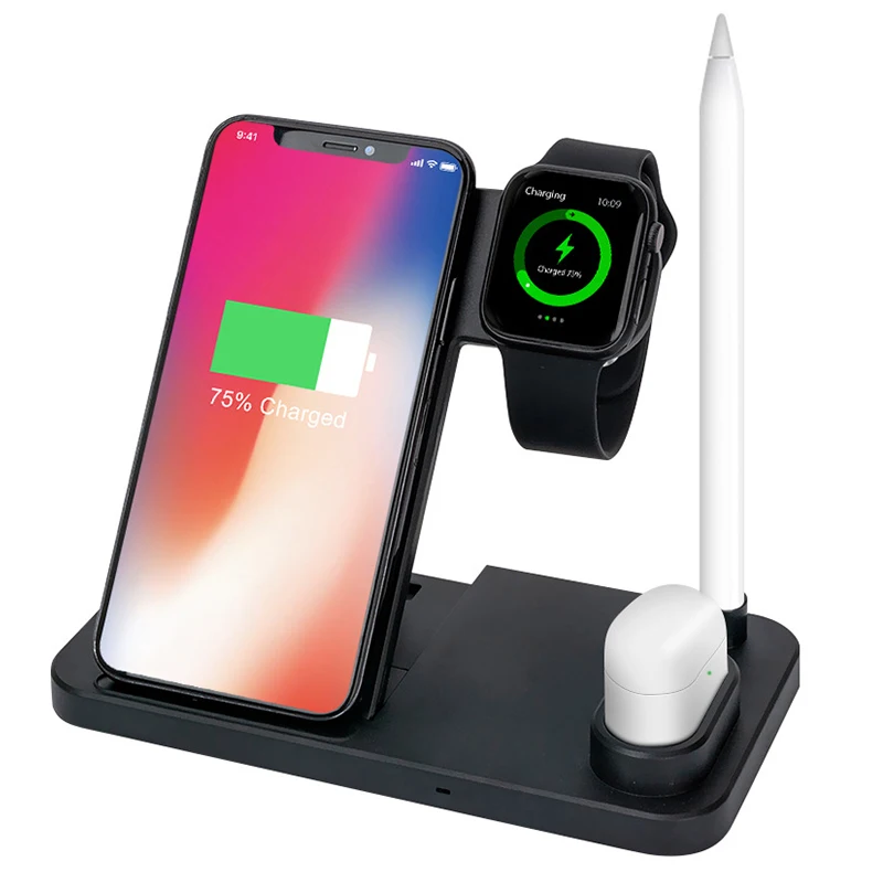 

Беспроводное быстрое зарядное устройство, держатель для Apple Watch Series 4 3 2 1 iPhone Airpods Samsung Huawei Phone 12 10 Вт, беспроводная Быстрая зарядка