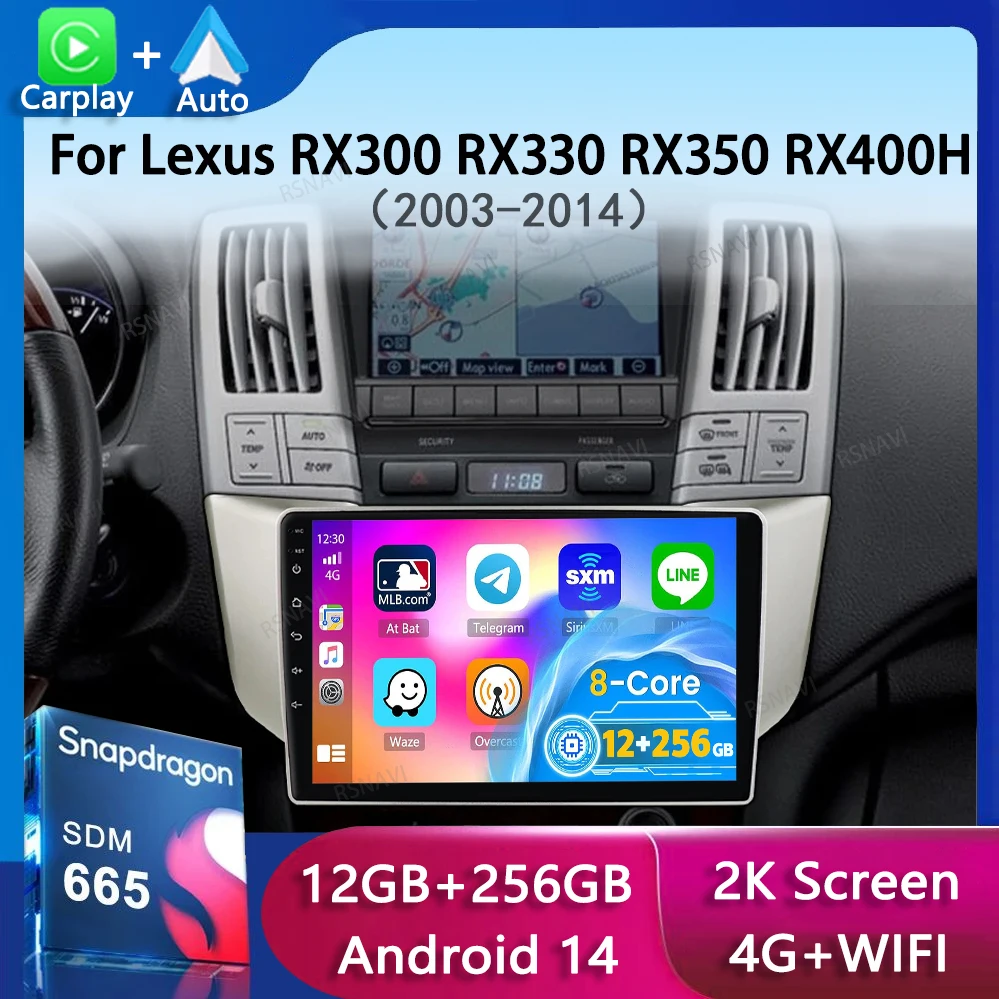 Android 14 Carplay Auto Car Radio For Lexus RX300 RX330 RX350 RX400H 2003-2014 Multimedia Video Player GPS Navigation Stereo DSP