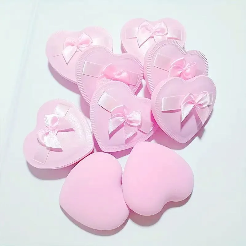 하트 모양의 리본 메이크업 스펀지 퍼프 - BB크림과 리퀴드 파운데이션을 위한 이중 사용 어플리케이터, 크리스마스와 할로윈 선물로 완벽합니다