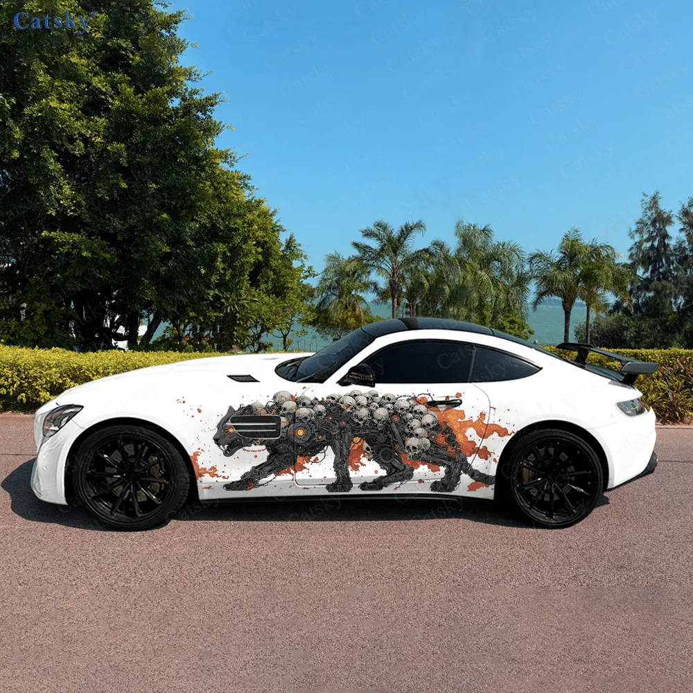 Mechanical Skull Cat Stickers, Durable, Fade-Resistant, Easy to Install and Remove - Enhance the Aesthetic of Your Vehicle Bold