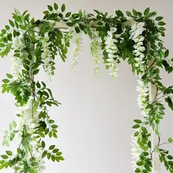 200CM Artificial Wisteria Flower Garland Home Wedding Garden Wall Hanging Faux Climbing Floral Greenery Drooping Ivy Decora