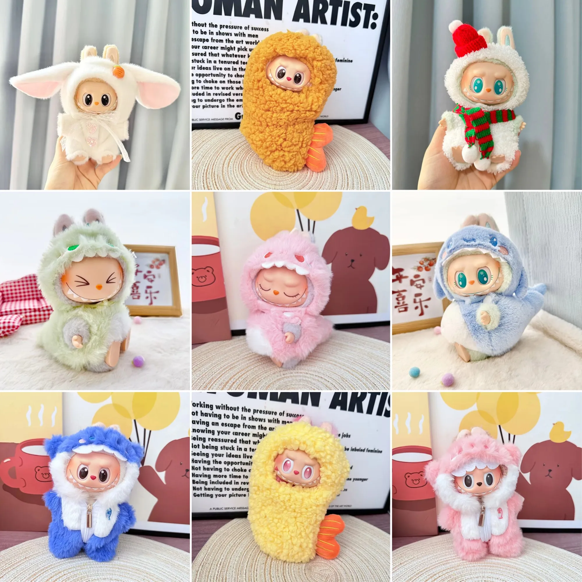 

Clothes For Labubu 15 Cm 17 Cm Dolls 1st To 3rd Generation Plush Style Super Cute Fried Shrimp Rabbit Dinosaur Onesie Set