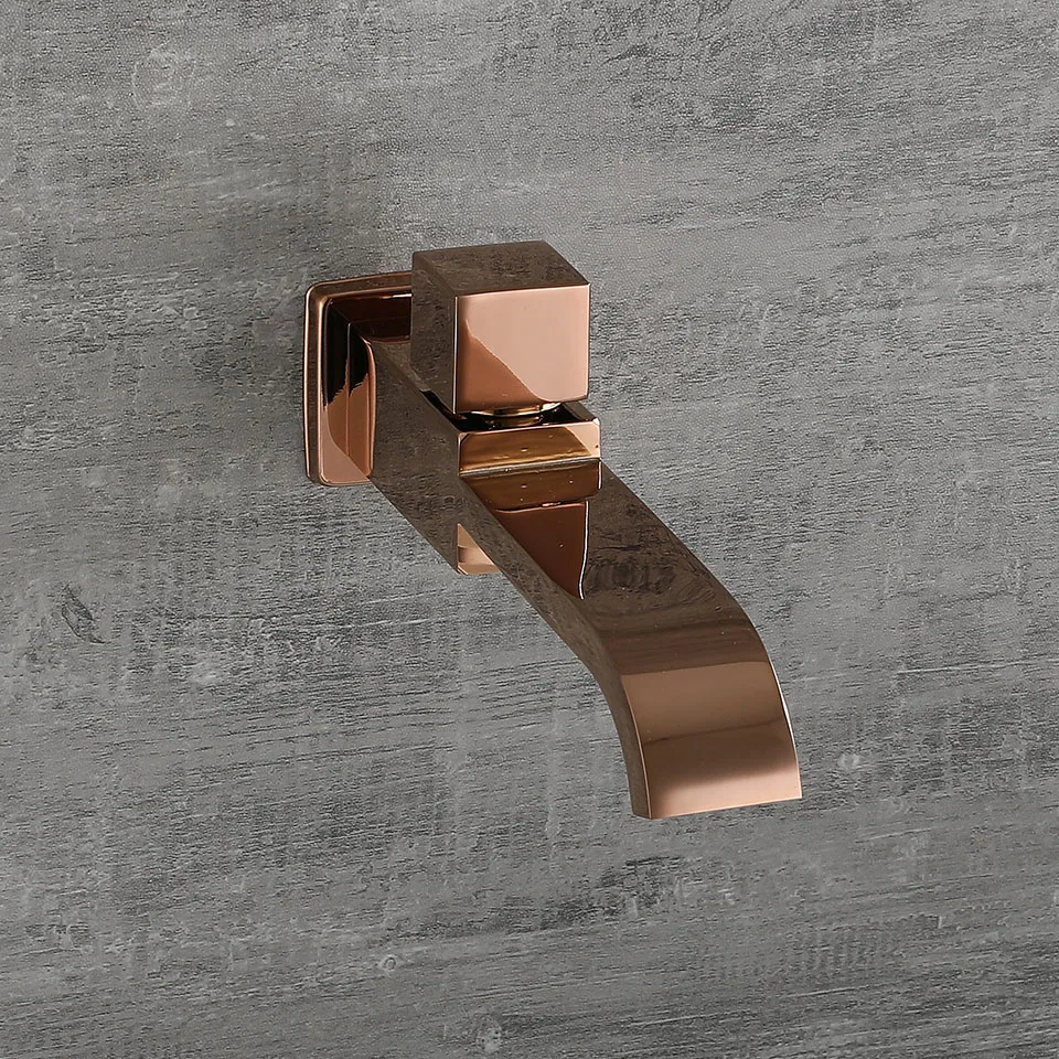Bathroom Wall Mounted Small Faucet Matte Black Single Cold Square Laundry Tub Water Tap, Polished Rose Gold, Brushed Gold