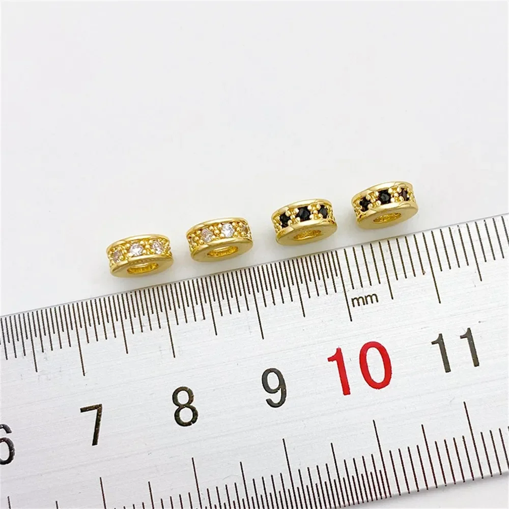 

14K Gold Micro-inlaid Zircon Round Spacer Through-hole Spacer Bead Handmade DIY String Bracelet Necklace Jewelry Accessories