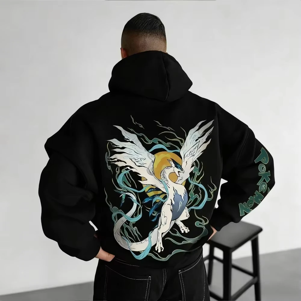 Pokemon lugia hoodie masculino outono inverno solto casual americano hip hop plus size camisola topo genuíno anime impressão pulôver y2k