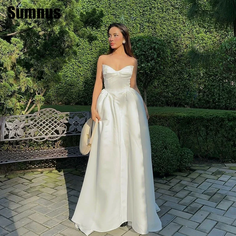 

Sumnus Charming A-Line Wedding Dresses Simple Sleeveless Sweetheart Bridal Gowns Floor-Length Bride Dress Customized