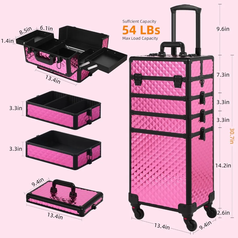 Imagem -05 - Maquiagem Train Case com Tampa em Beauty Box com Rodas Grande Organizador de Cosméticos Rolo