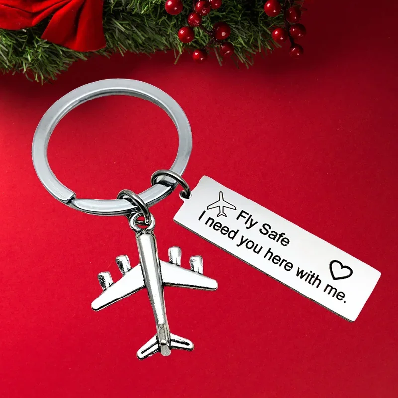 Hot Fly Safe I Need You Here with Me Keychain Pendant  Fathers Day Pilot Gifts Key Chain Keyring Traveler Gift