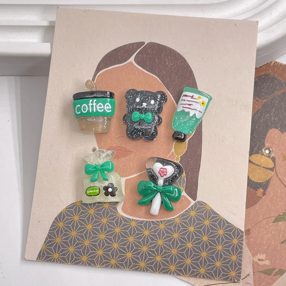 10pcs Cartoon resin coffee bear pendant diy handcrafted jewelry accessories making for Earring keychain Phone case decoration view 4