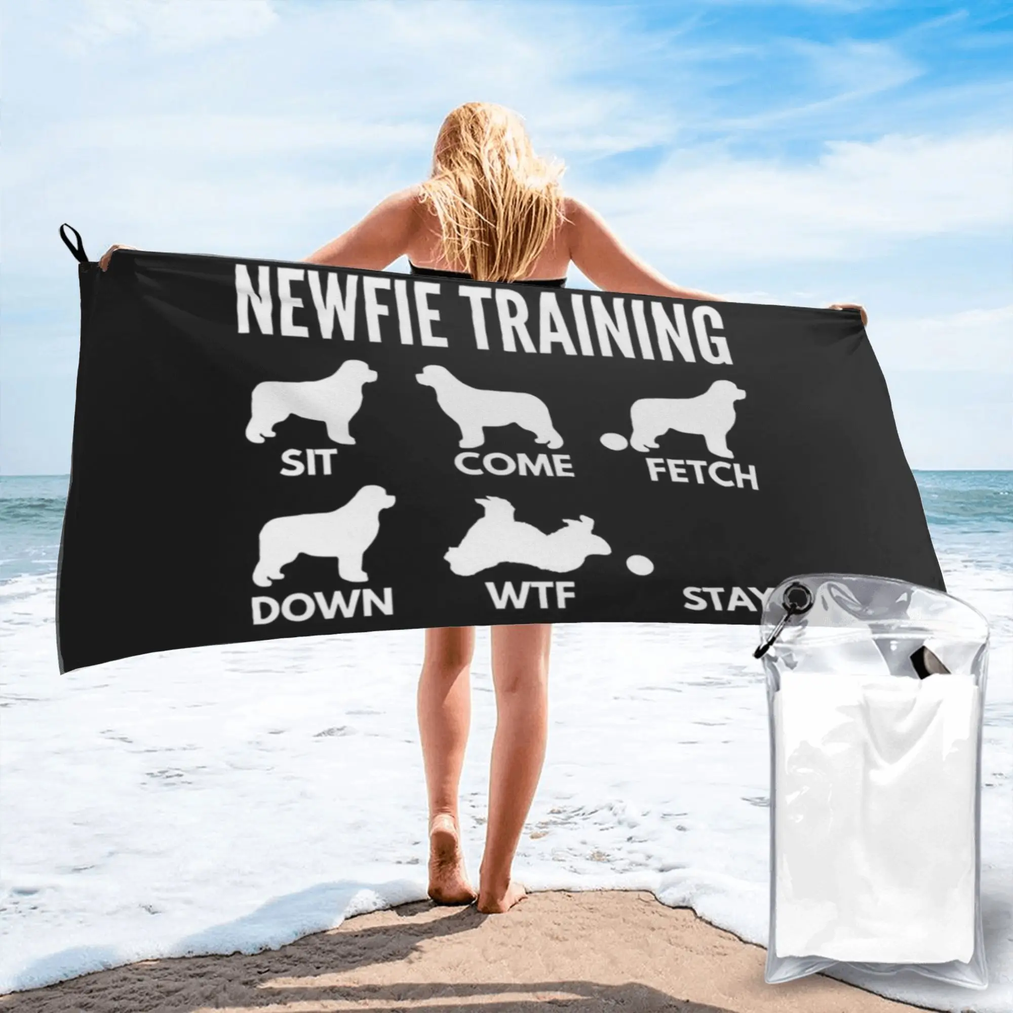Newfie Training - Newfoundland Dog Tricks Beach Towel Soft Microfiber Quick Dry Absorbent Quick Towels For Yoga