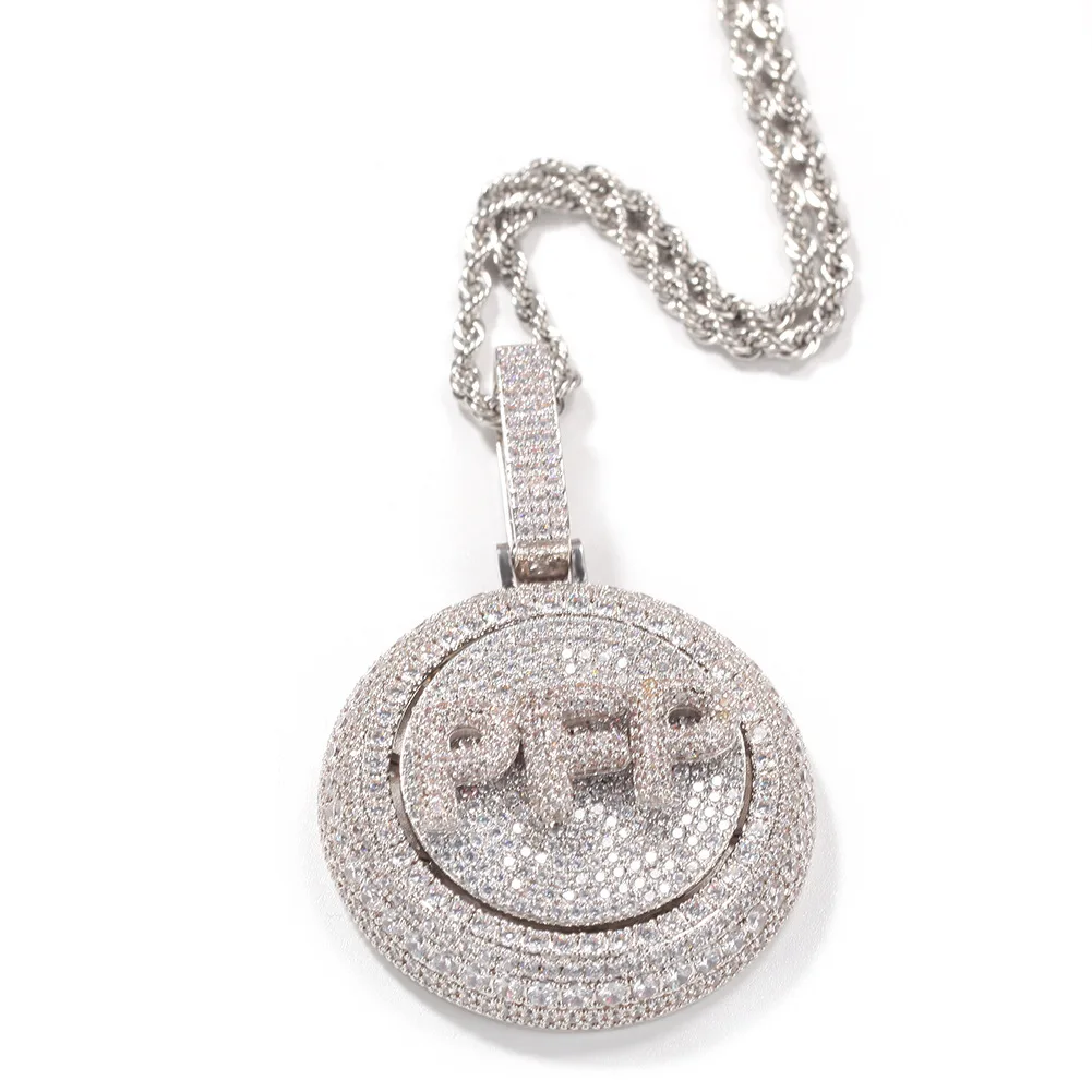 

Men's and women's necklaces plated with 18k gold zircon round rotatable letters hip-hop rock fashion jewelry party accessories