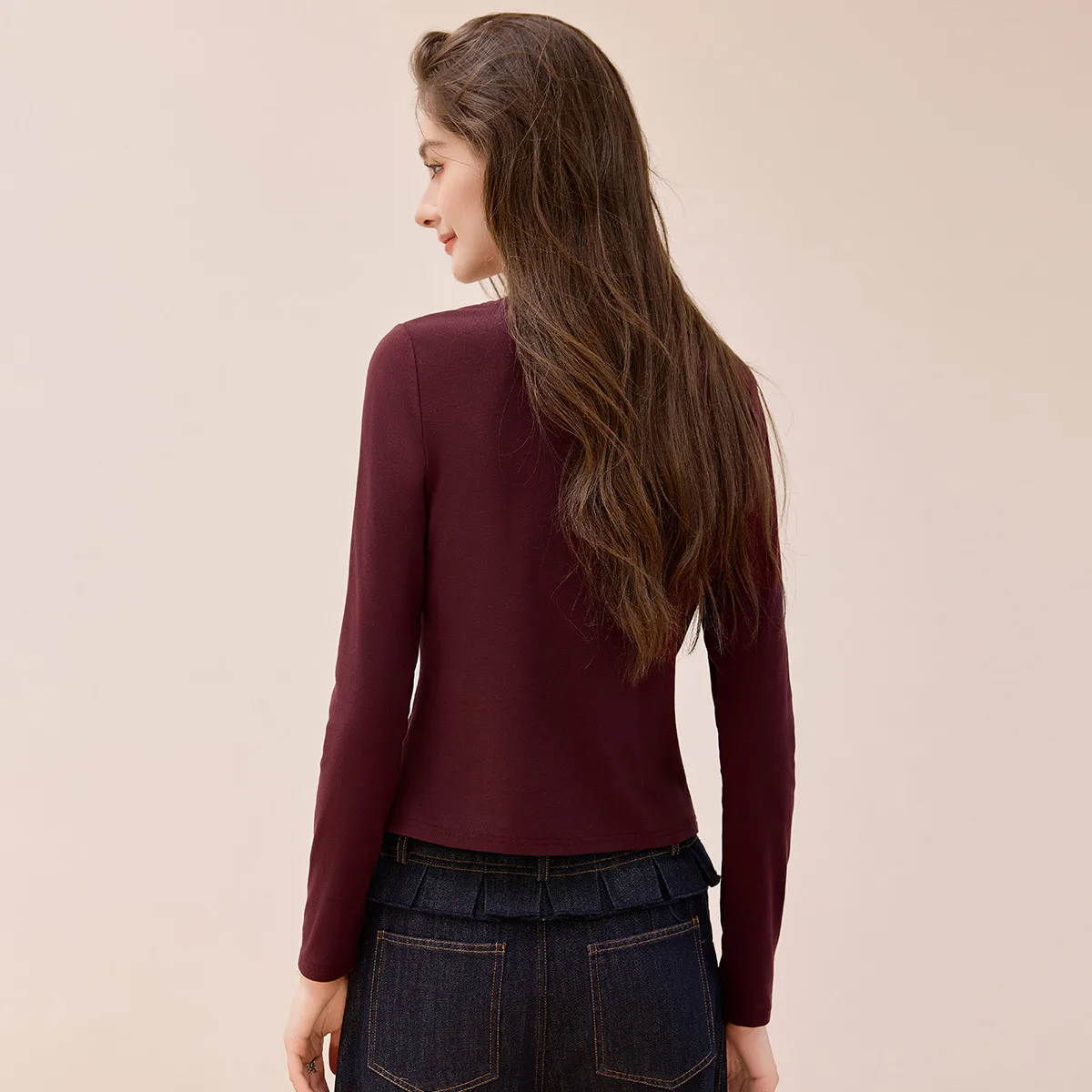 LOUISYAO Modieus bedrukt gradiënt T-shirt met lange mouwen 2025, herfst micro-stretch ronde hals dames T-shirt casual tops