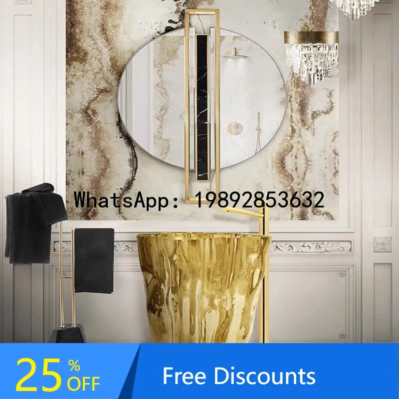 

XL Luxury Stainless Steel Wash Basin for Villa and Hotel Use, Freestanding Column Basin, Irregular Floor-standing Wash Basin