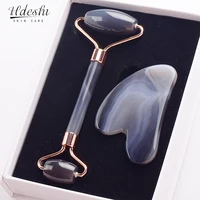 Set de Rodillo de Ágata Gris y Gua Sha