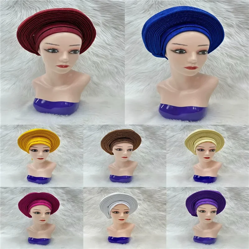 Nigerian gel headgear, with stone bead, already made auto, turban, afro aso ebi gel aso oke, wide brim headgear 18L1072201