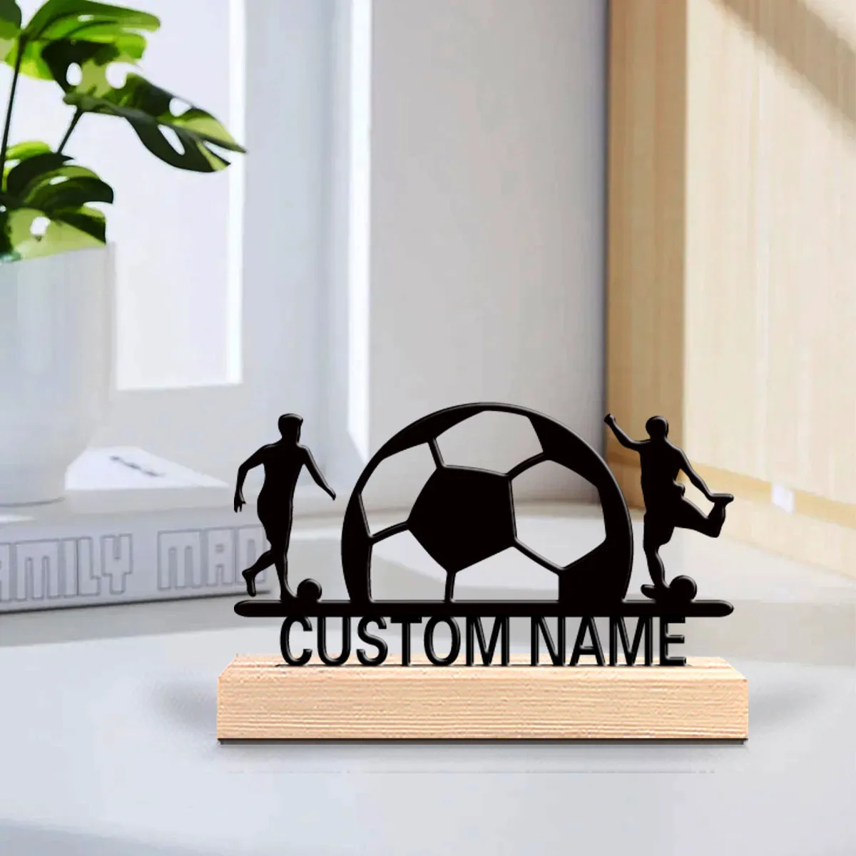 1pc Fashion soccer Custom Name Metal Statue Iron Ornament Handicraft With Wood Base With Wood Base For Office Room Decor
