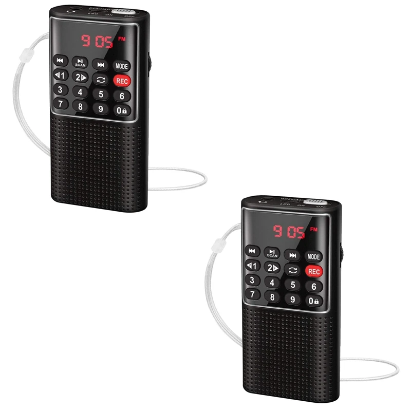 

2X Pocket FM Walkman Radio Portable Battery Radio With Recorder, Lock Key, SD Card Player, Rechargeable Sound Recorder