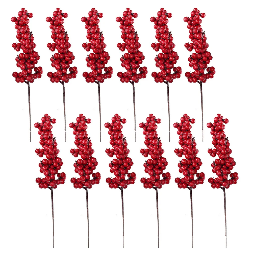 

12Pcs Red Berry Stems Artificial Christmas Berries Xmas Tree Garland Wreath DIY Party Decoration Red Berry Stems