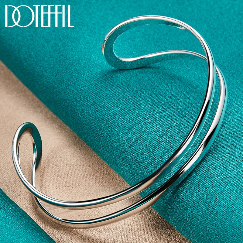 

DOTEFFIL 925 Sterling Silver Double Circle Line Bangle Bracelet For Woman Man Wedding Engagement Fashion Charm Party Jewelry