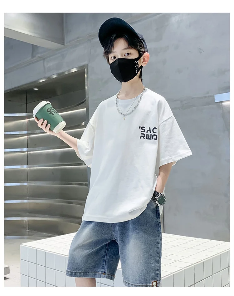 2026 Neues Sommer-Kinder-Baumwoll-T-Shirt für Jungen, Bestseller Kurzarm-T-Shirt, Tops im schlichten Stil, Teenager-Kinder-Mode, bedrucktes T-Shirt – Detail 7