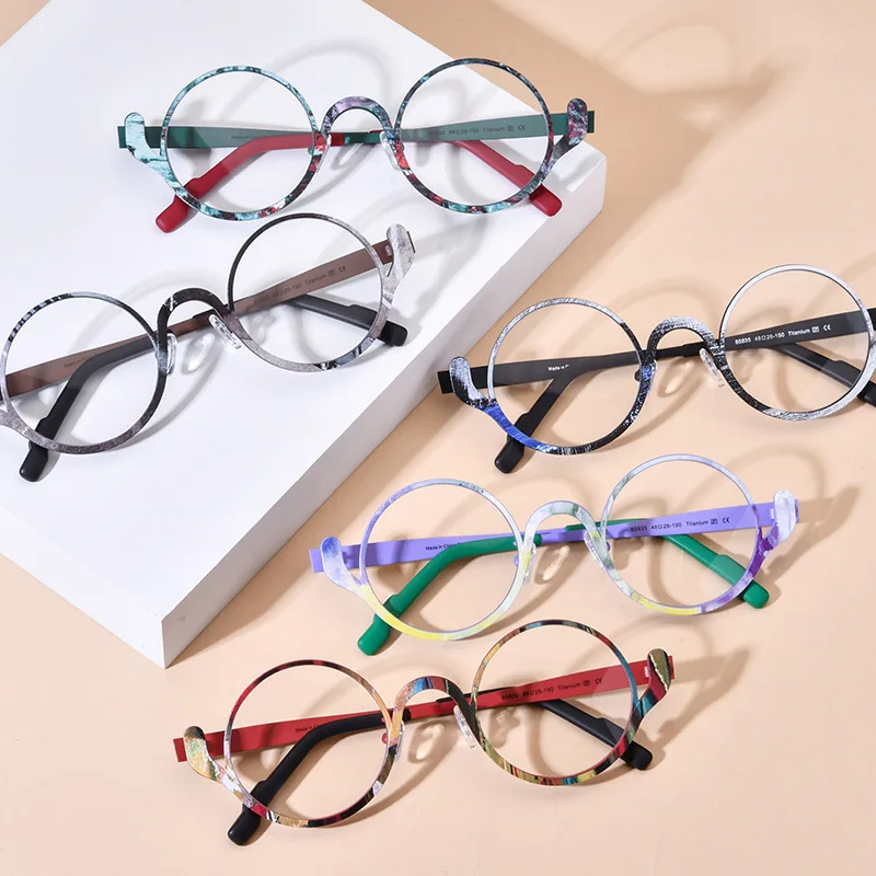 New multi-color ultra-light pure titanium myopia glasses frame men's and women's plain and versatile round glasses