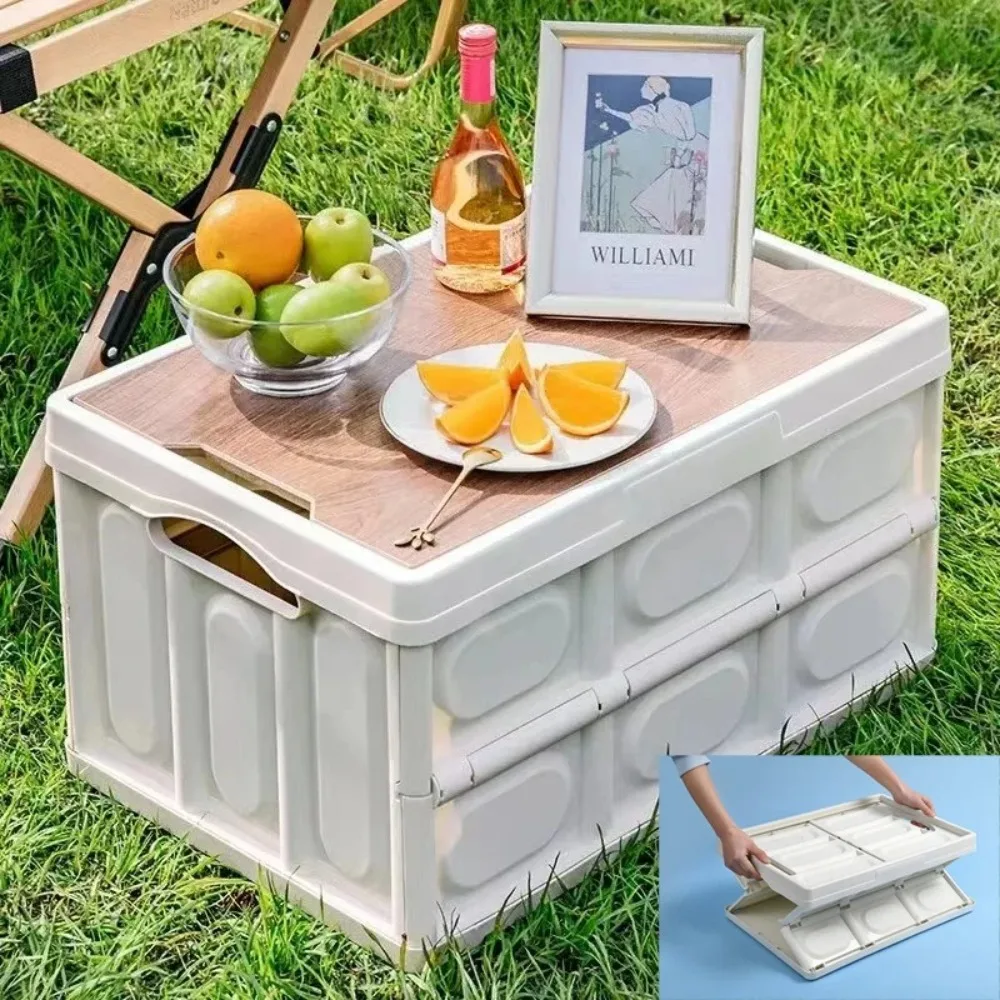 Outdoor Camping Picnic Folding Storage Box Car Trunk With Wooden Lid for Car Storage Campings for Outdoor Camping Organizer Box