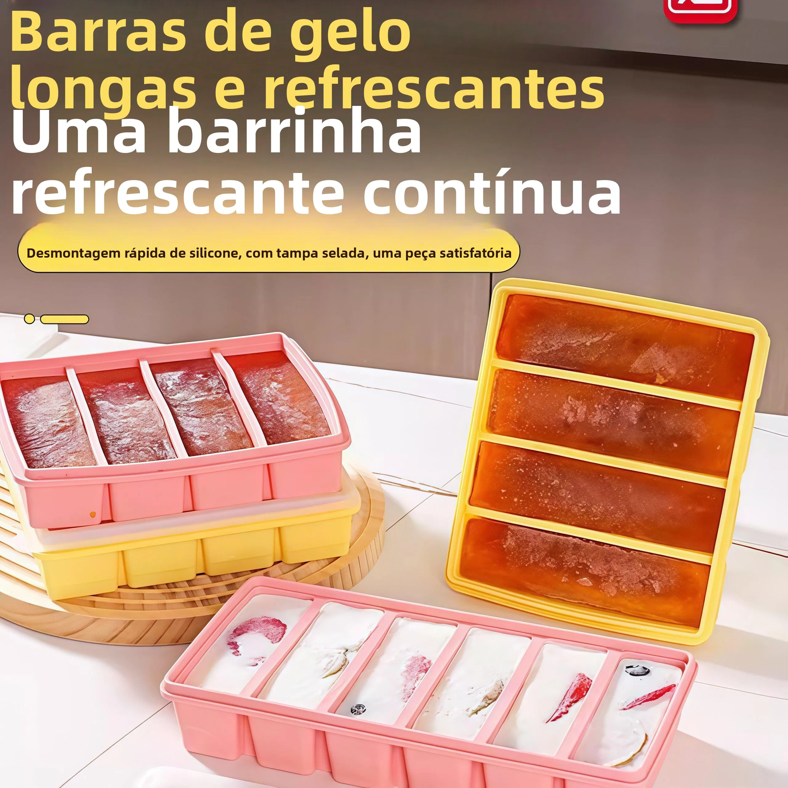 Forma de Gelo Comercial de Silicone para Blocos Longos de Gelo, Cubos de Gelo Congelados para Copos de Whisky e Collins, Uten...