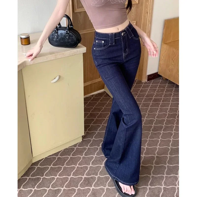 

Women's High Waisted Micro Flared Skinny Blue Jeans Cool Girl Denim Trousers Fashion Bottoms Female Wide Leg Bell-bottom Pants