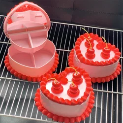 Cherry Personized Necklace Box Pendant Storage Love Shape Gift Soft Casket Earring Jewelry Organizer Cute Pink Creamy Cake Love