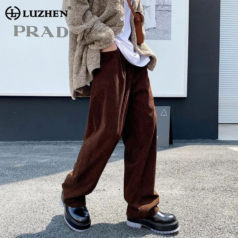

LUZHEN Solid Color High Quality Corduroy Straight Trousers Men's Fashion Korean Handsome Elegant Temperament Casual Pants JY4064