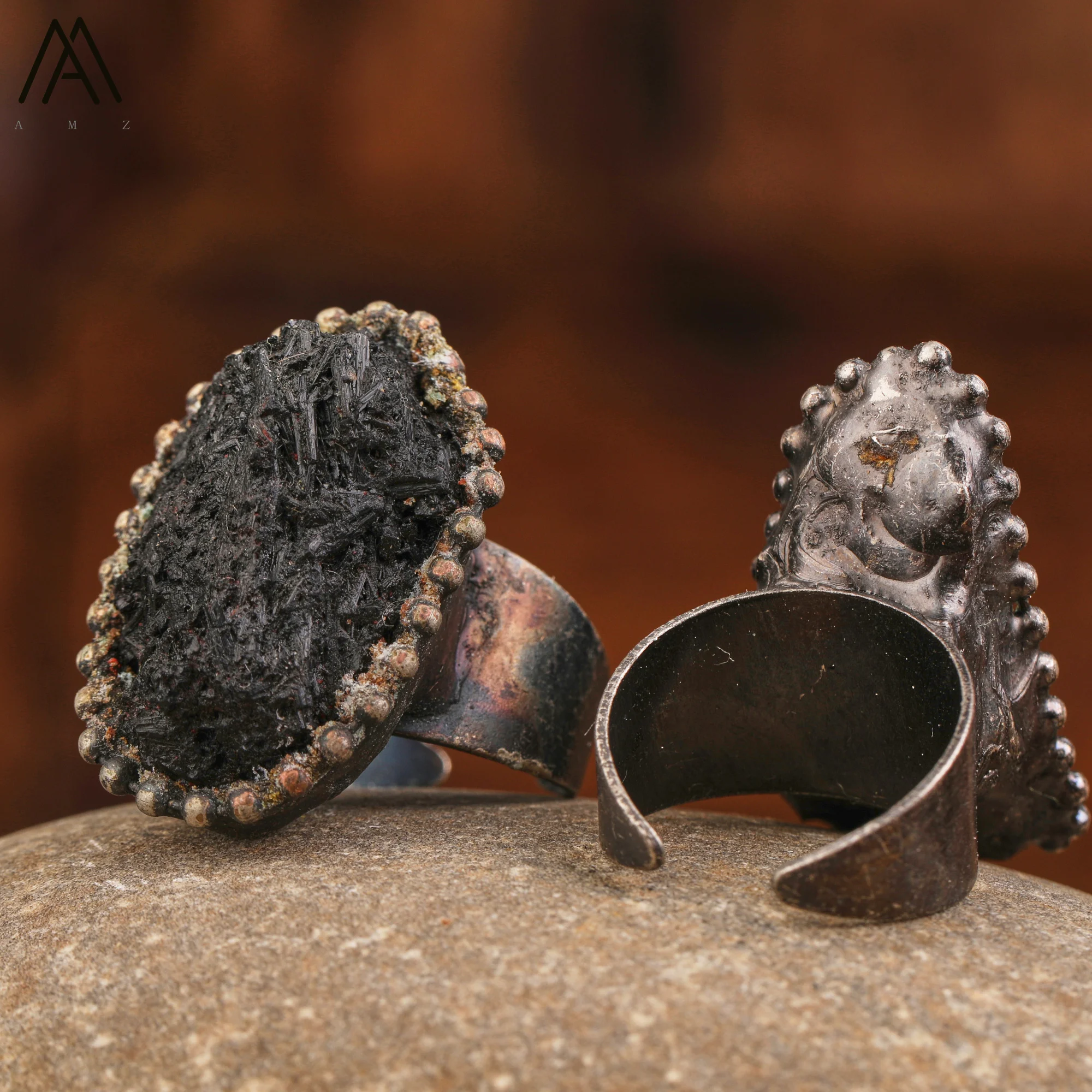 Raw Black Tourmaline Antique Copper Rings For Women Vintage Gemstone Jewelry Handmade Witch Meditation Gifts Wholesales