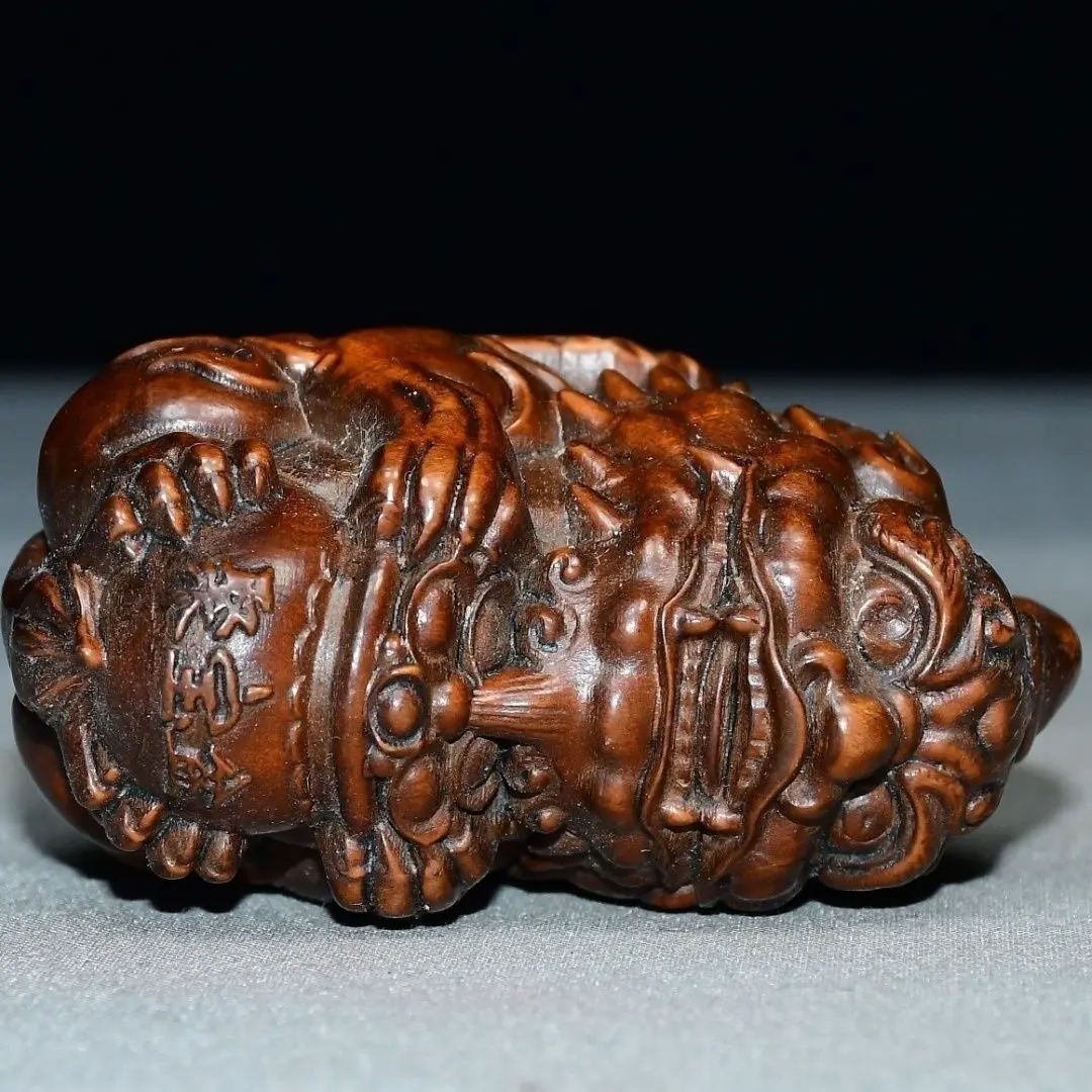 Hand Carved Wood Mythical beast pixiu cornucopia Statue Figurine Desktop Ornaments Home Decoration