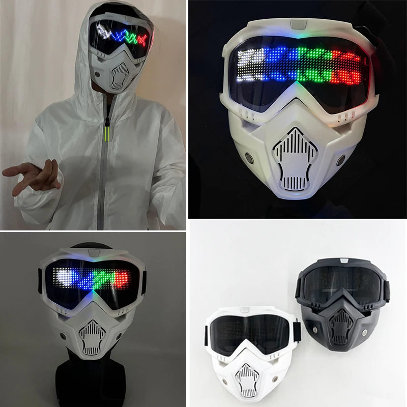 

Cool Cosplay Full Face Mask White Black Mask Color Images Change Glowing Bluetooth App Control Goggle Face Mask For Men Women