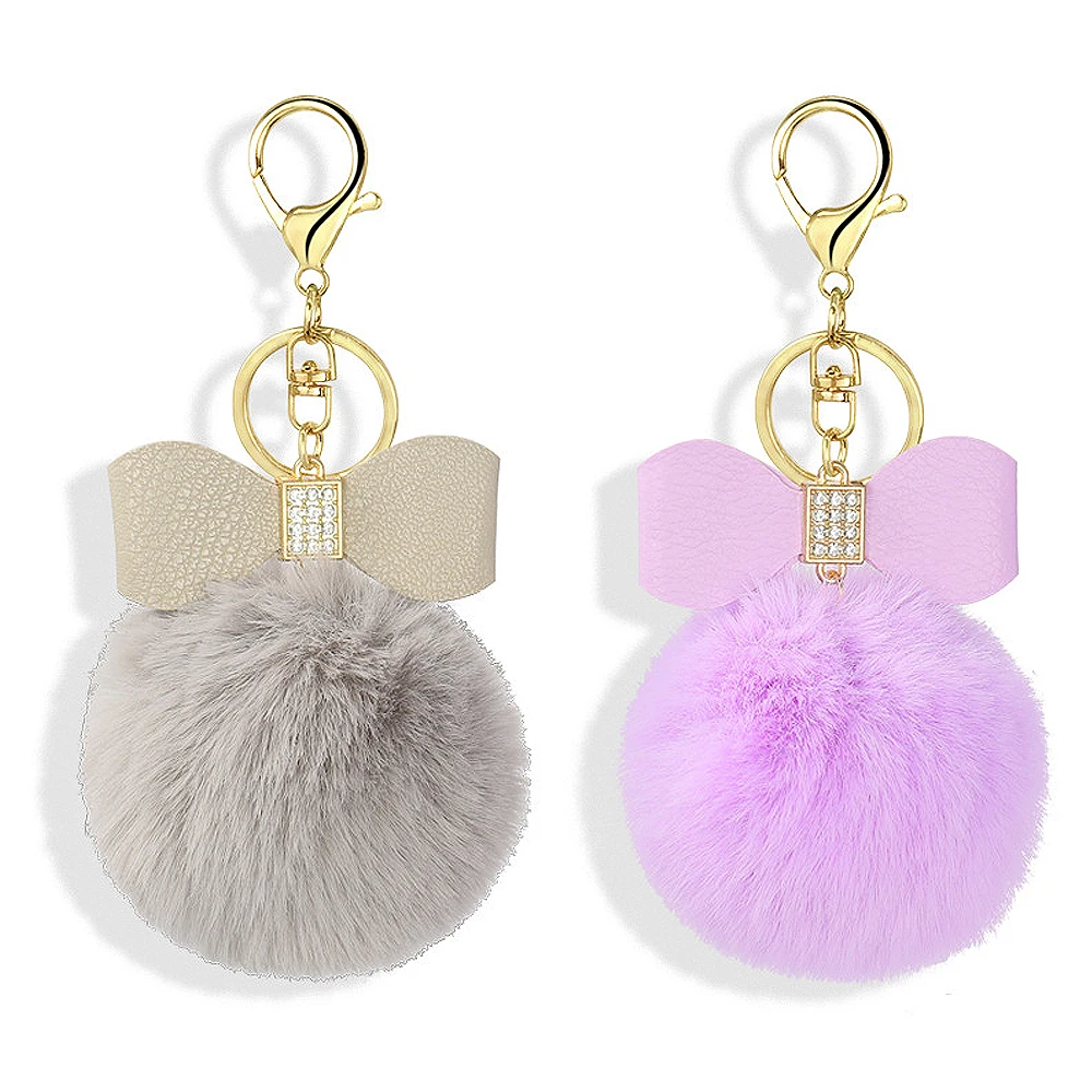 8cm Fake Fox Rabbit Keychain Pompom Bowknot Keyring Rhinestone Keyholder Women Bag Accessories Soft Plush Charm image 5