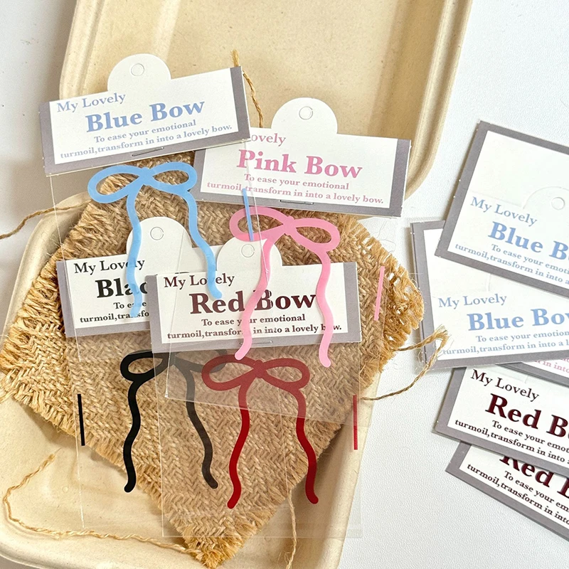 10/100Pcs Cute Bow Self-Sealing Small Plastic Bag Clear Display Window Ornament Packaging Gift Storage Bag Jewelry Bag Card Head