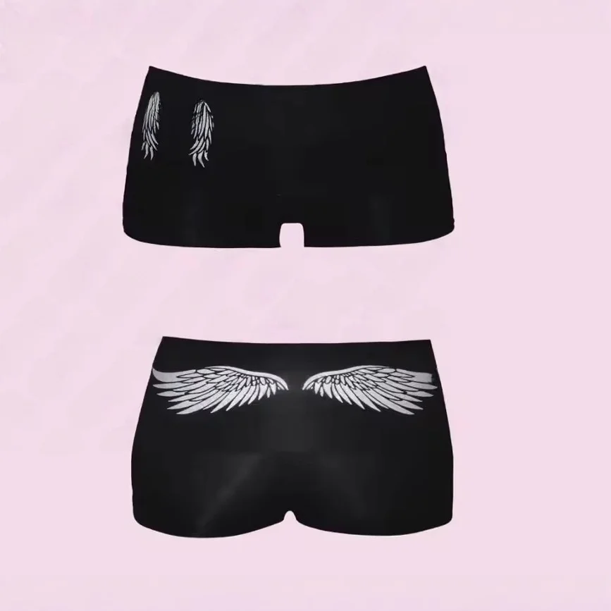 Summer New Fashionable American Style Wing Print Slimming T-Shirt Low Waist Short Pants City Walk Micro Elasticity Other Mate...