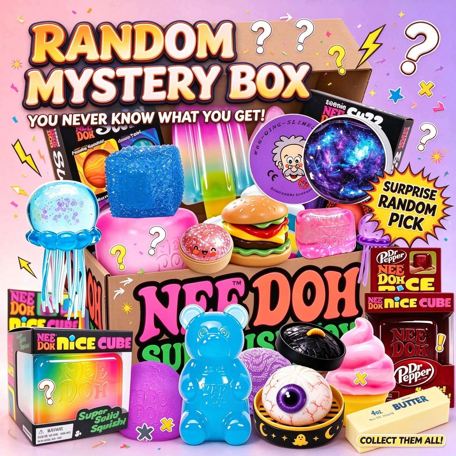 New Blind Box Nee Doh Surprise Box Squishy Fidget Toys, Mach Styles Soft Squeeze Stress Relief Toys Easter Gift & Party Favors