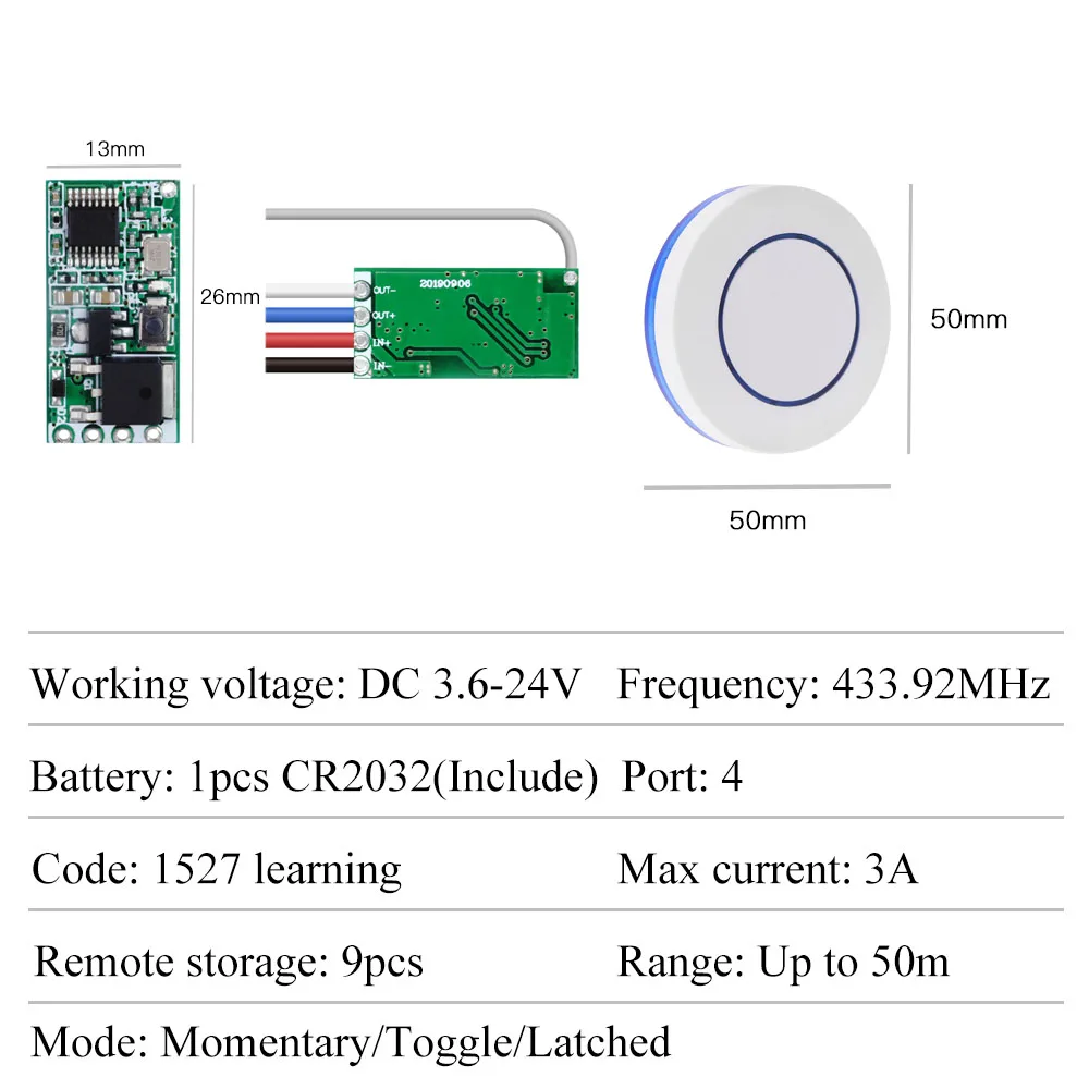 Rf 433mhz DC 3.6V 6V 12V 24V 1CH Relay Wireless Remote Control Light Switch Mini Module With Transmitter For Power LED Lamp DIY