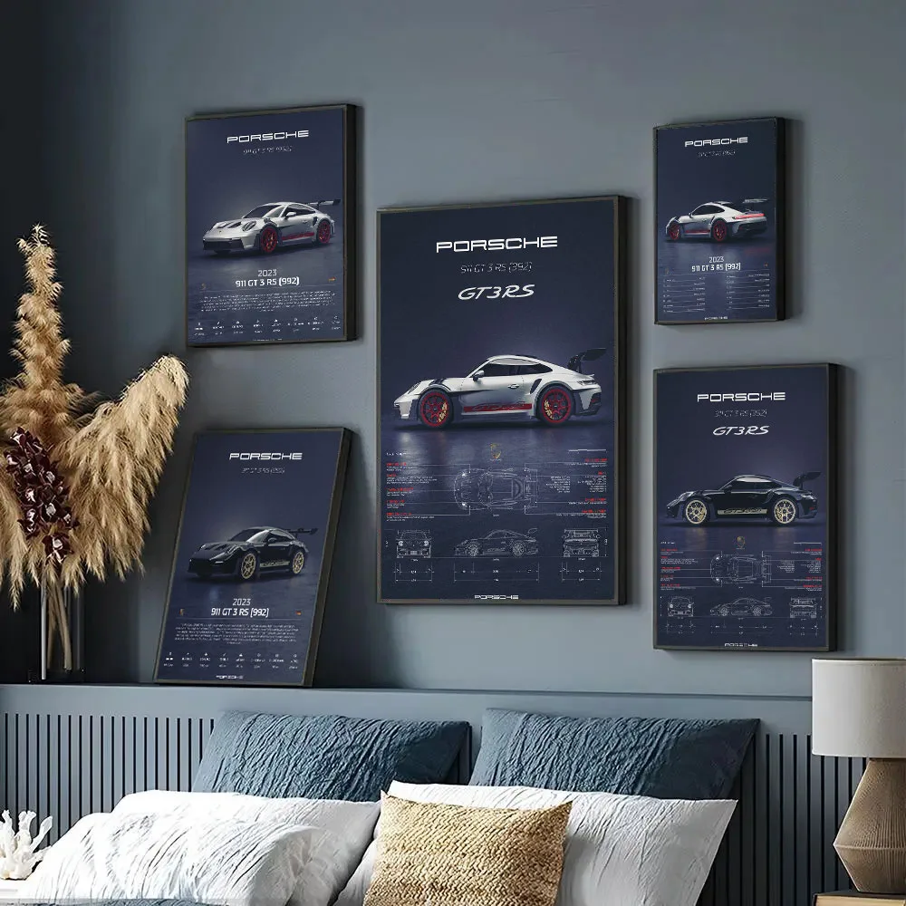 1PC German Luxury Sports Car GT3 RS Black and White Canvas Painting Pop Posters Prints Living Room Garage Decor