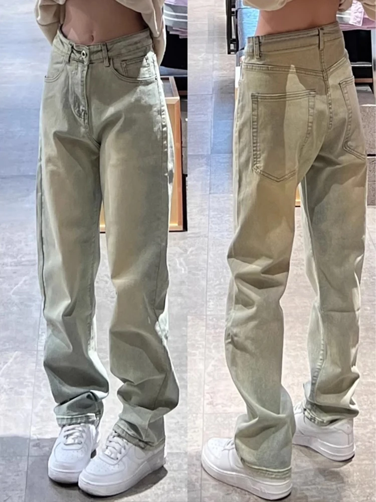 

American Vibe Men's Jeans Yellow Mud Color Slim Straight Leg Casual Cotton Polyester Blend mid High Waist Waed Fini