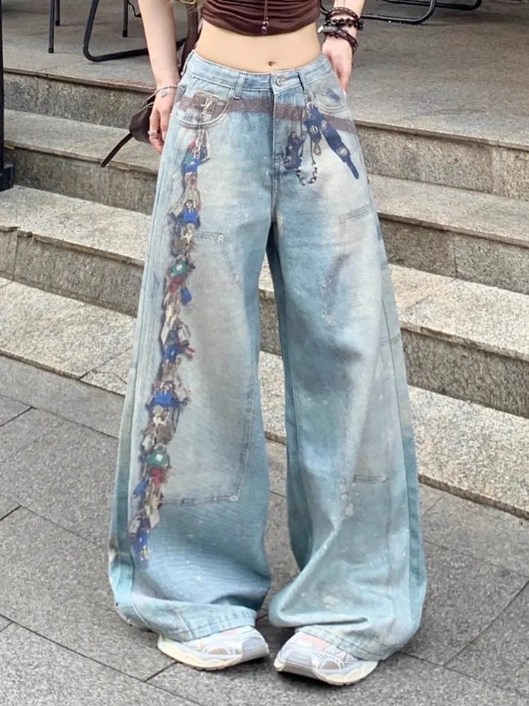 

American Sle Vintage High Waist Wide Leg Jeans Women Summer New Loose Straight Slimming Dra Floor-Length Pants