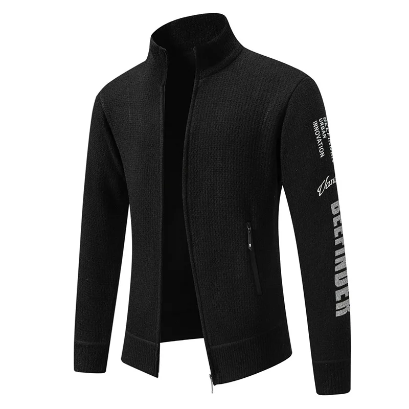 2025 Men Winter New Stand Collar Fleece Lined Thickened Knit Sweater Coat Casual Warm Cardigan Jacket