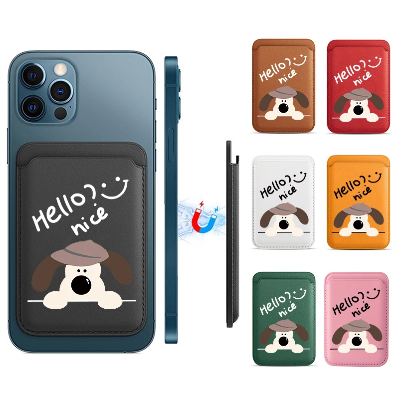 Magsafe Strong Magnetic Card Holder Cartoon Pet Puppy Case For iPhone13 12 14Pro 11 Cute salute Dog PU Leather Wallet Cover