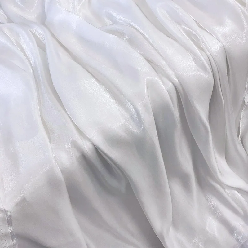 Crystal Glass Silky Satin Fabric, Glitter Iridescent Fabric , Glossy Dress Material, Shiny Clothing Fabric, White