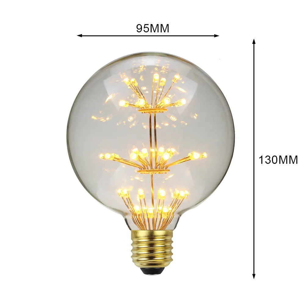 TIANFAN Vintage Led Bulb Starry Firework Edison Bulb Big Globe G95 3W Not Dimmable 2200Kelvin Super Warm Decorative Light Bulbs