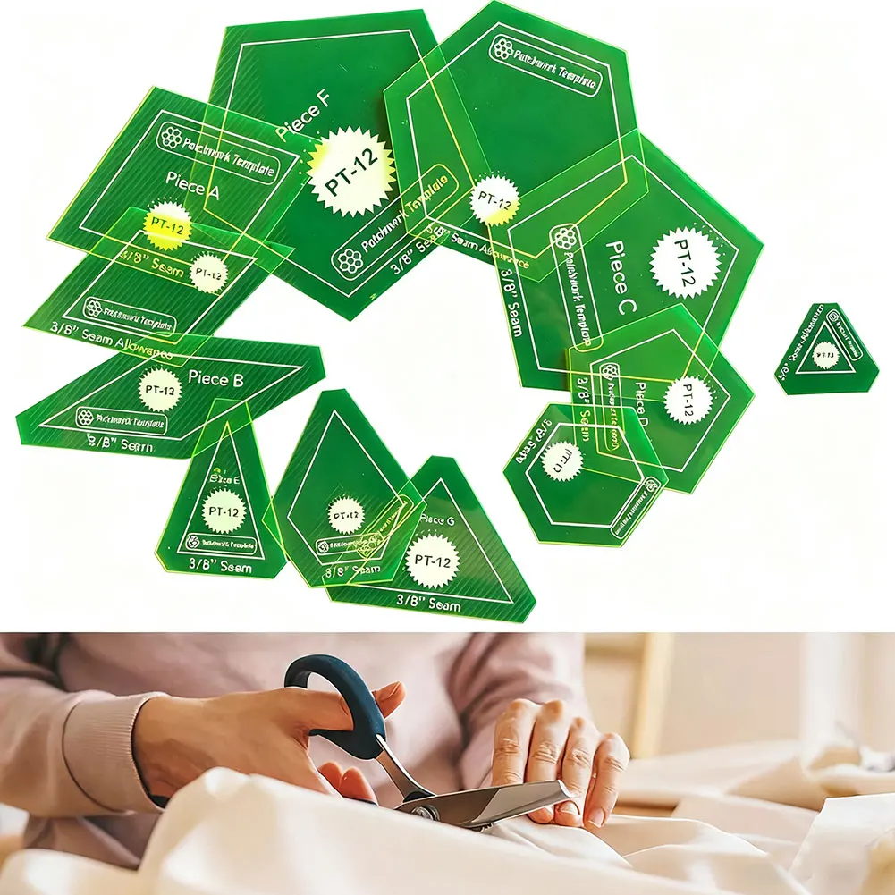 

12pcs Quilting Templates Fabric Cutting Full Line Stencil Set Geometric Sewing Rulers Acrylic Sewing Patchwork Patchworks Tool