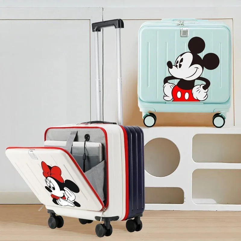 Disney Mickey and Minnie cartoon cute 18-inch front opening suitcase multi-functional boarding trolley case password box gift