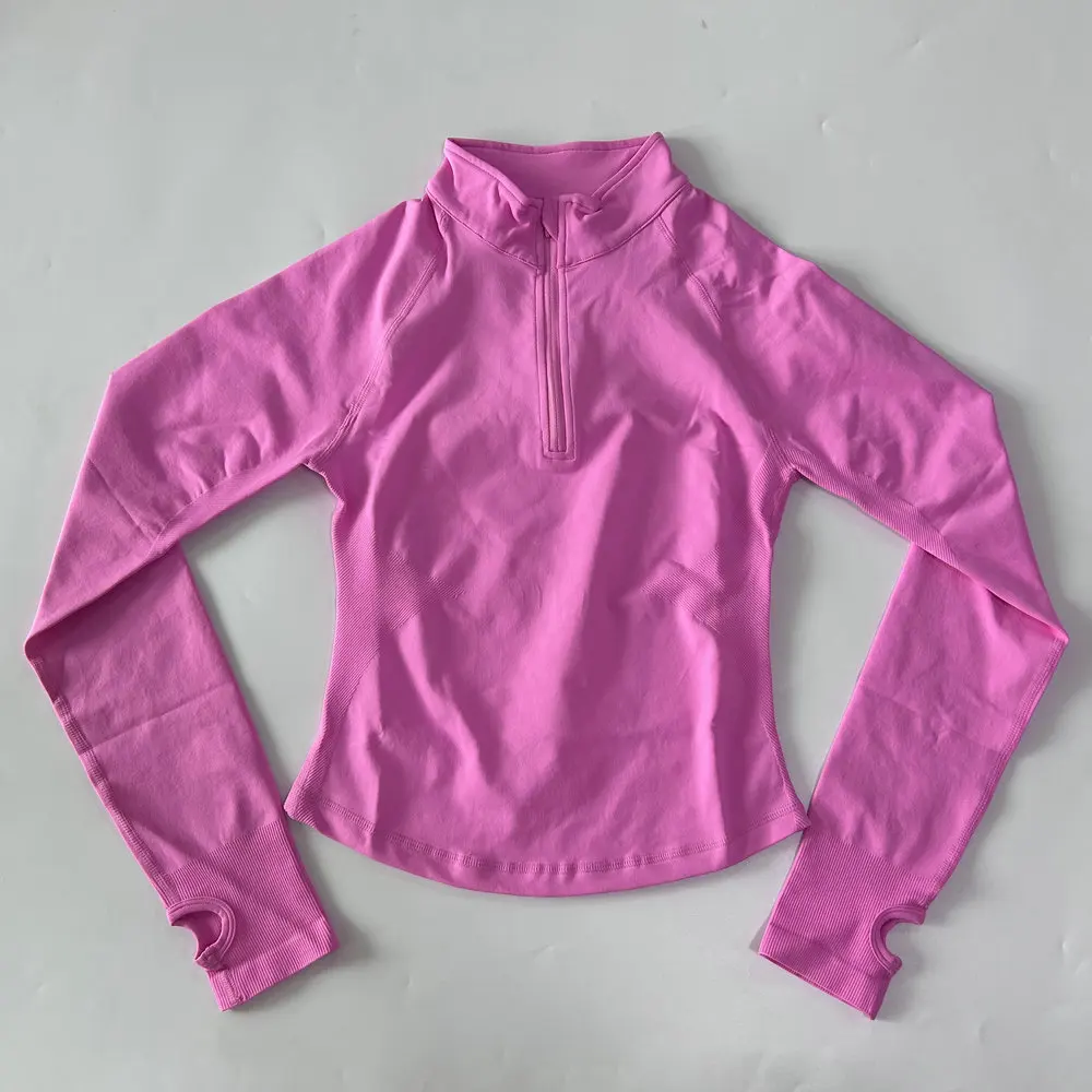 Yoga-Jacke ohne Logo mit halbem Reißverschluss, Damen-Langarm-Sportoberteil, nahtloser Lauf- und Workout-Mantel, Fitnesskleidung, Activewear – Detail 7