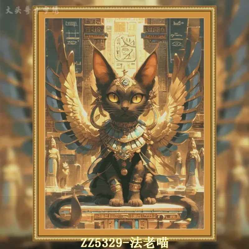 Stamped Cross Stitch Kit 14CT 16CT Pre Printed Canvas Cotton Threads Embroidery Needlework Home Wall Decor[ZZ5329-Pharaoh Meow]